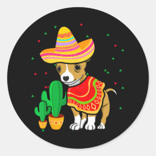 Mexikanischer Chihuahua Dog Sombrero Cinco De Mayo Runder Aufkleber