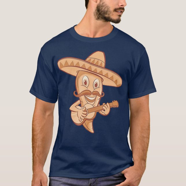 Mexikanischer Chili Mariachi Guitar Musician T-Shirt (Vorderseite)
