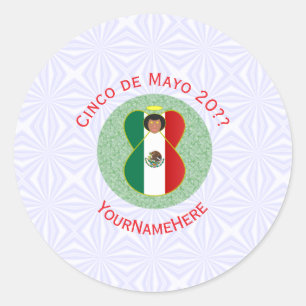 Mexikanischer Cinco de Mayo Engel Personalisiert Runder Aufkleber