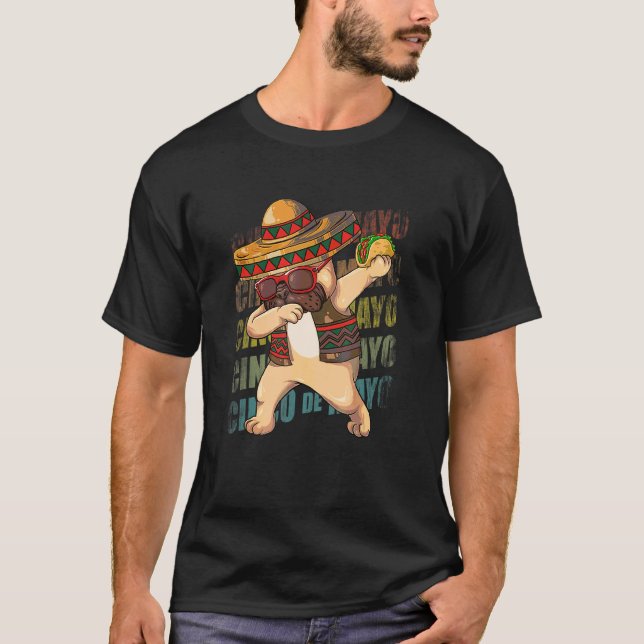 Mexikanischer Dabbing Mops Dog Cinco De Mayo Ponch T-Shirt (Vorderseite)
