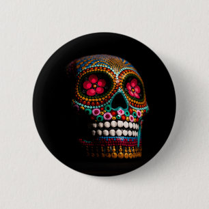 Mexikanischer Dia des Toten Skeletts Kunst des Tod Button