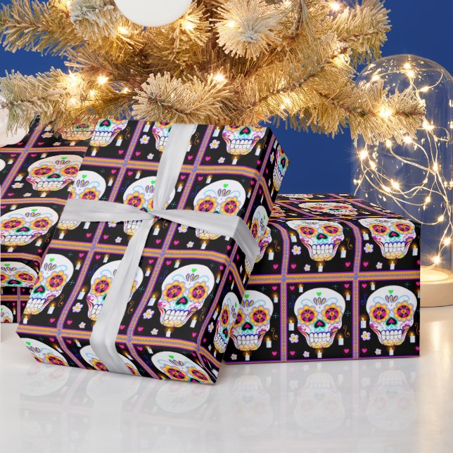 mexikanischer Feiertag des Toten Zuckerschädels Geschenkpapier (Feiertage)