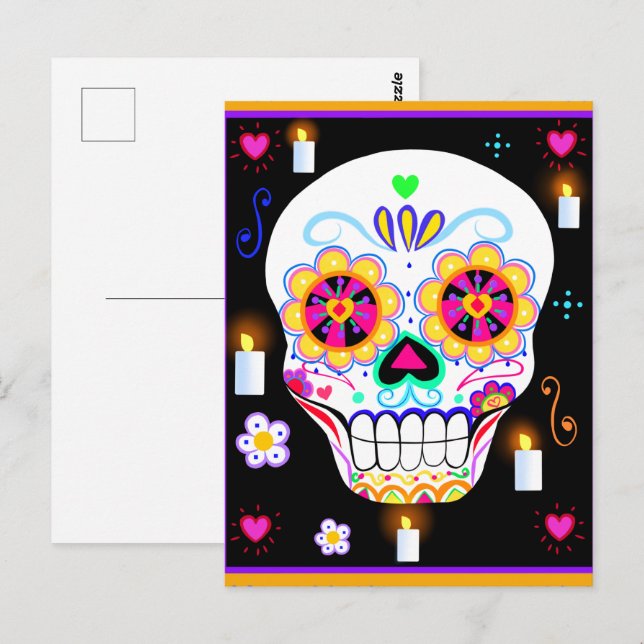 mexikanischer Feiertag des Toten Zuckerschädels Postkarte (Vorne/Hinten)