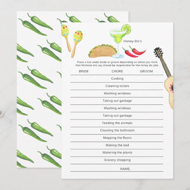 Mexikanischer Fiesta Taco über Liebe Honey Do's Ga Einladung (Vorne/Hinten)