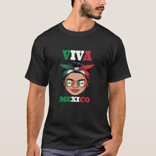 Mexikanischer Flaggenmädchen Viva Mexiko Unabhängi T-Shirt (Vorderseite)