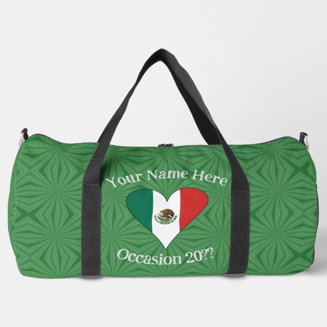 Mexikanischer Flaggenschwerpunkt Grüner Hintergrun Duffle Bag (Vorderseite)