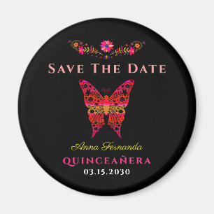 Mexikanischer floraler Quinceañera-Sparen-Sie-das- Magnet