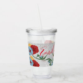 Mexikanischer Florals Grüner Sparkle Mit Monogramm Acryltrinkbecher