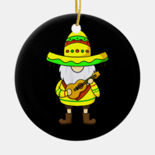 Mexikanischer Gnom Cinco De Mayo Sombrero Gitarre Keramik Ornament