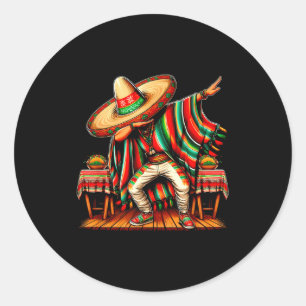 Mexikanischer Junge Sombrero Dabbing Poncho Cinco Runder Aufkleber