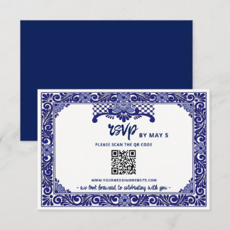 Mexikanischer Marineblauer Talavera-Hochzeits-QR-C RSVP Karte