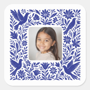 Mexikanischer Otomí Tenango Talavera mit Foto Quadratischer Aufkleber