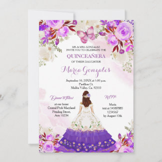 Mexikanischer Prinzessin Lila Quinceanera Butterfl Einladung