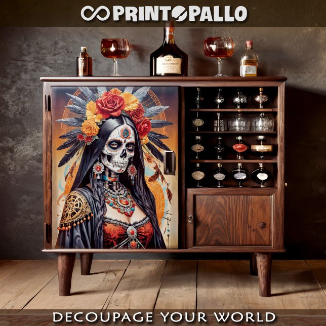 mexikanischer Santa Muerte mit Blume geschmückt Seidenpapier (Von Creator hochgeladen)