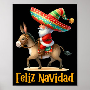 Mexikanischer Santa reitet auf einem Esel Weihnach Poster