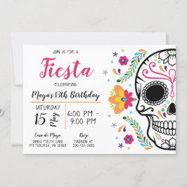 Mexikanischer Schädel Blumenfiesta zum Geburtstag Einladung