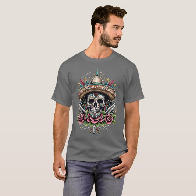 mexikanischer Schädel, Calaca, mexikanische Kultur T-Shirt (Vorne ganz)