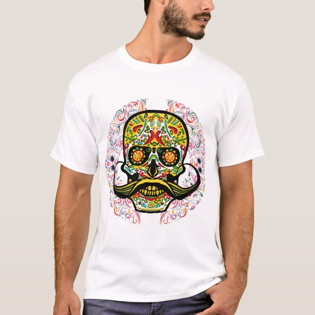 Mexikanischer Schädel mit Symbol und Schnurrbart T-Shirt (Vorderseite)