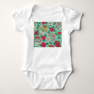 mexikanischer Schädel und Blume, nahtlos. Baby Strampler