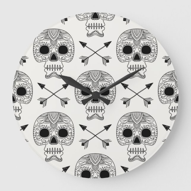 Mexikanischer Schädeltag Große Wanduhr (Vorderseite)