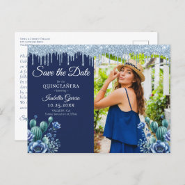 Mexikanischer Stil Blue Quinceñera Save the Date Postkarte