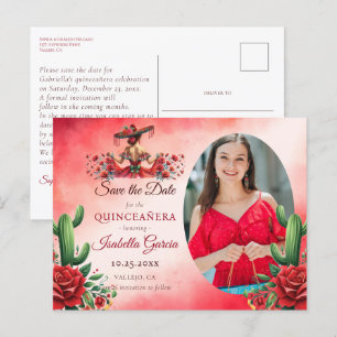 Mexikanischer Stil Quinceñera Save the Date Postkarte