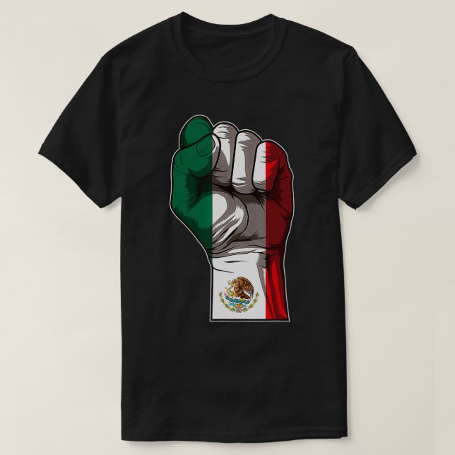 Mexikanischer Stolz - Geweihte Faust-Mexiko-Flagge T-Shirt (Design vorne)