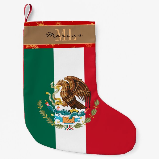 Mexikanischer Strumpf, Mexiko, Monogramm, Schneefl Kleiner Weihnachtsstrumpf (Vorderseite)