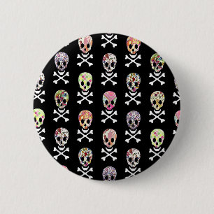 Mexikanischer Tag der Toten Totenkopf Kreuzknochen Button