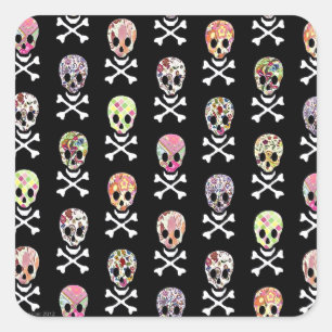 Mexikanischer Tag der Toten Totenkopf Kreuzknochen Quadratischer Aufkleber