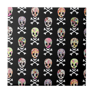 Mexikanischer Tag der Toten Totenkopfknochen Keram Fliese