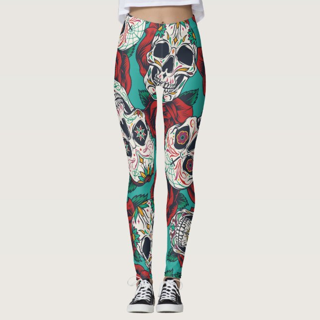 Mexikanischer Tag der Toten: Vintage Calaveras Leggings (Vorderseite)