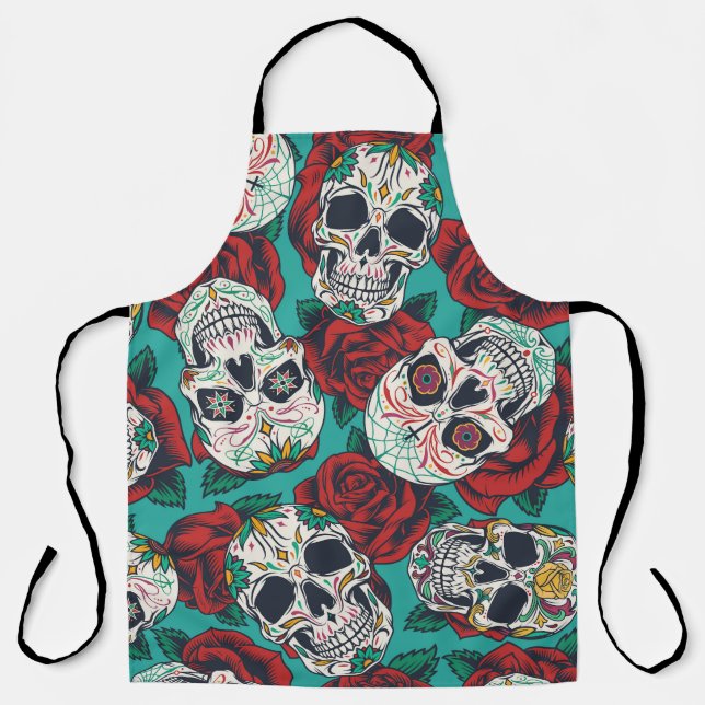 Mexikanischer Tag der Toten: Vintage Calaveras Schürze (Vorderseite)
