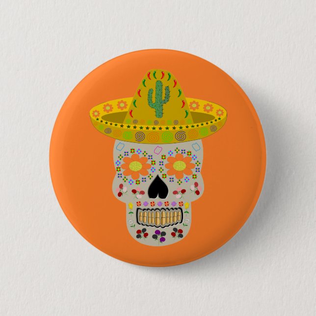 Mexikanischer Tag des Toten Schädels Button (Vorderseite)