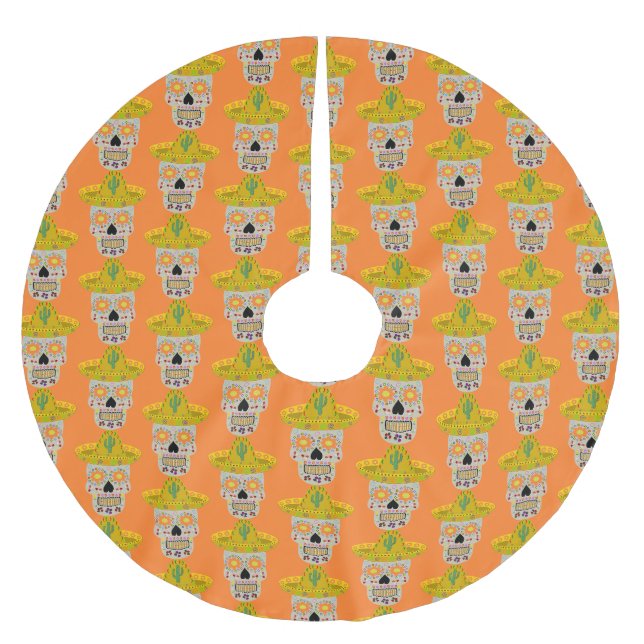 Mexikanischer Tag des Toten Schädels Polyester Weihnachtsbaumdecke (Vorderseite)