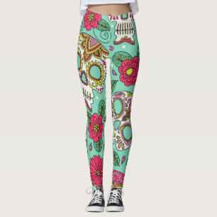 Mexikanischer Totenkopf und Blumen, nahtlos. Leggings