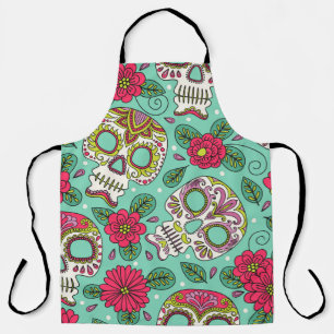 Mexikanischer Totenkopf und Blumen, nahtlos. Schürze
