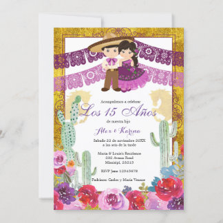 Mexikanischer Twin Geburtstag Lila Kaktus Floral Einladung