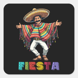 Mexikanischer Typ in Poncho tanzt Fiesta Cinco de Quadratischer Aufkleber