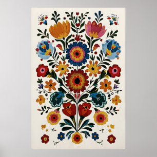 Mexikanischer Volksdruck Lebendiges Otomi-Blumen-G Poster