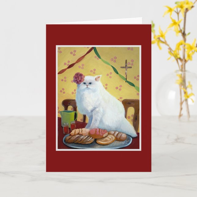 Mexikanischer Volkskatze Inspiriert Karte (Gelbe Blume)