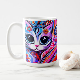 Mexikanischer Volkskunst Abstrakt Kitty Cat Talave Kaffeetasse