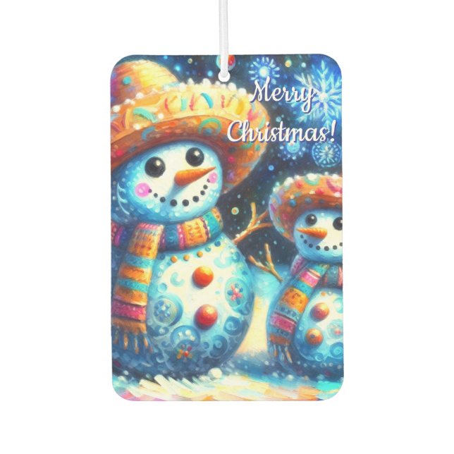 Mexikanischer Volkskunst Snowmen Schneemänner Schn Autolufterfrischer (Vorderseite)