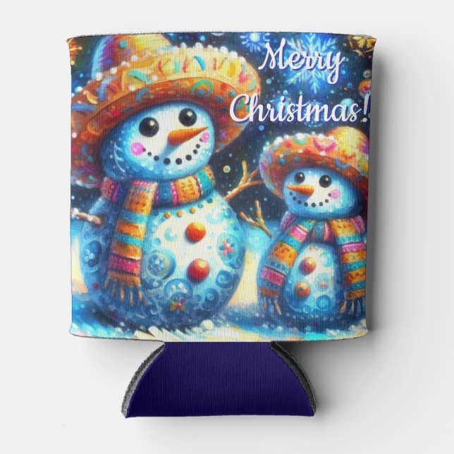 Mexikanischer Volkskunst Snowmen Schneemänner Schn Dosenkühler (Vorderseite)