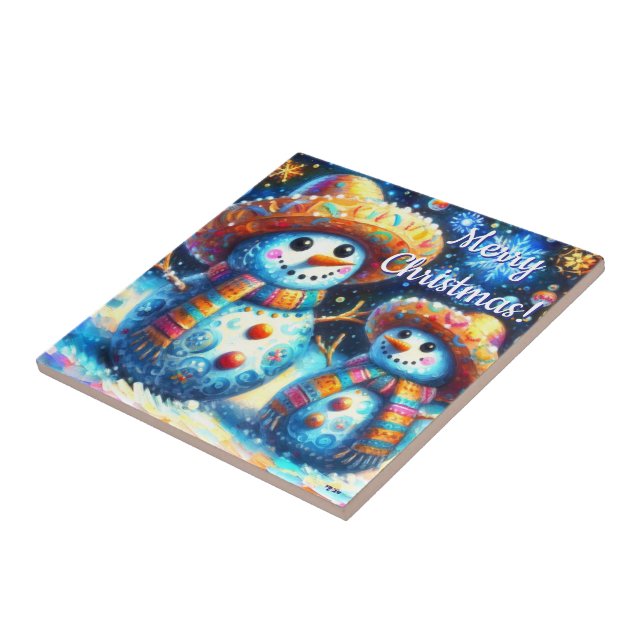 Mexikanischer Volkskunst Snowmen Schneemänner Schn Fliese (Seite)