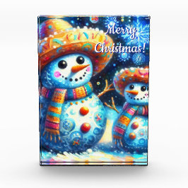 Mexikanischer Volkskunst Snowmen Schneemänner Schn Fotoblock