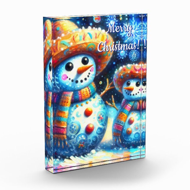 Mexikanischer Volkskunst Snowmen Schneemänner Schn Fotoblock (Links)