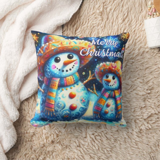 Mexikanischer Volkskunst Snowmen Schneemänner Schn Kissen (Decke)