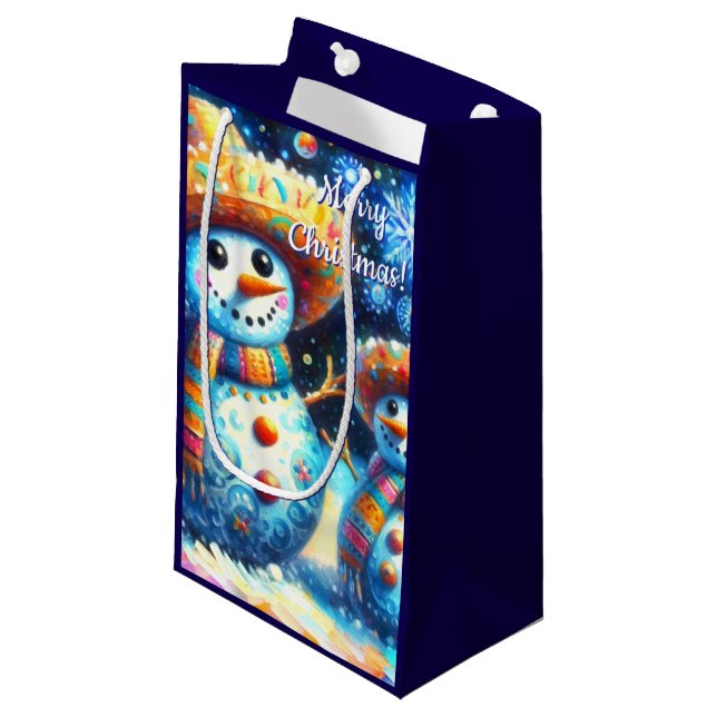 Mexikanischer Volkskunst Snowmen Schneemänner Schn Kleine Geschenktüte (Vorderseite Schrägansicht)