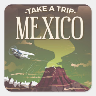 Mexikanischer Vulkan vintage Reiseplakat Quadratischer Aufkleber